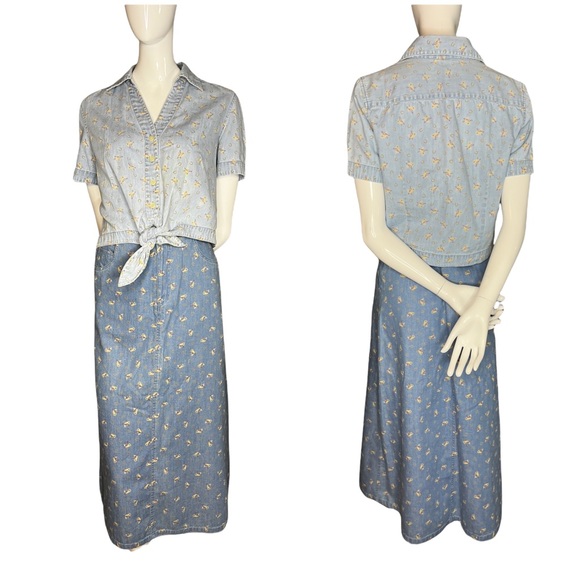 vintage Passports : denim equestrian patterned skirt set - Picture 4 of 14